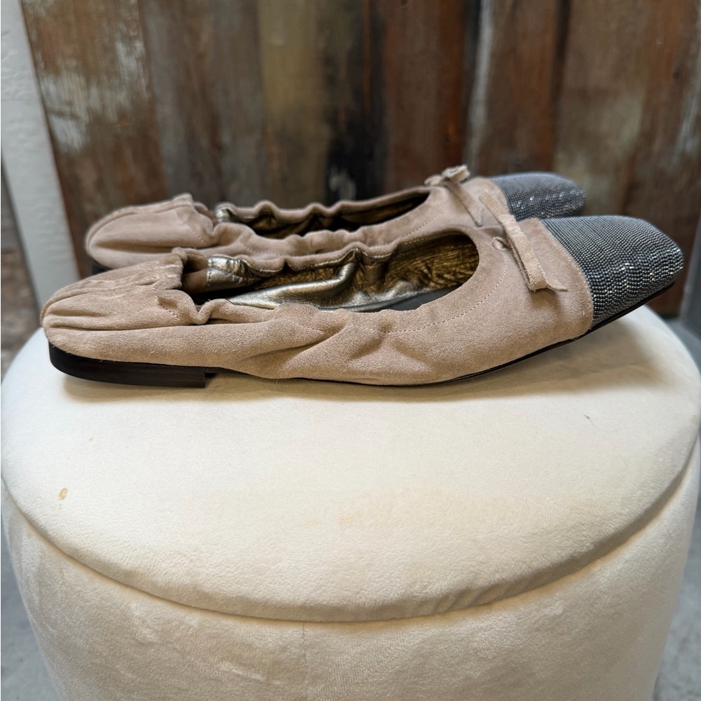 Brunello Cucinelli Suede Ballet Flats with Monili cap toe and bow Size 39.5 - Picture 10 of 12